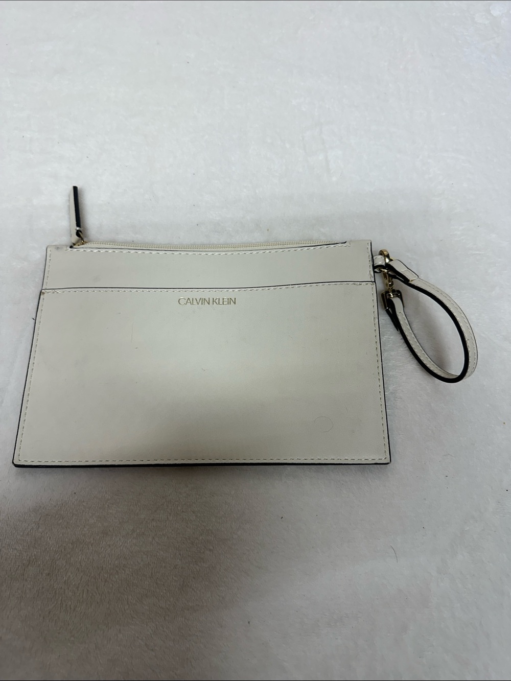 Calvin Klein White Leather Wristlet Pouch with Detachable Strap